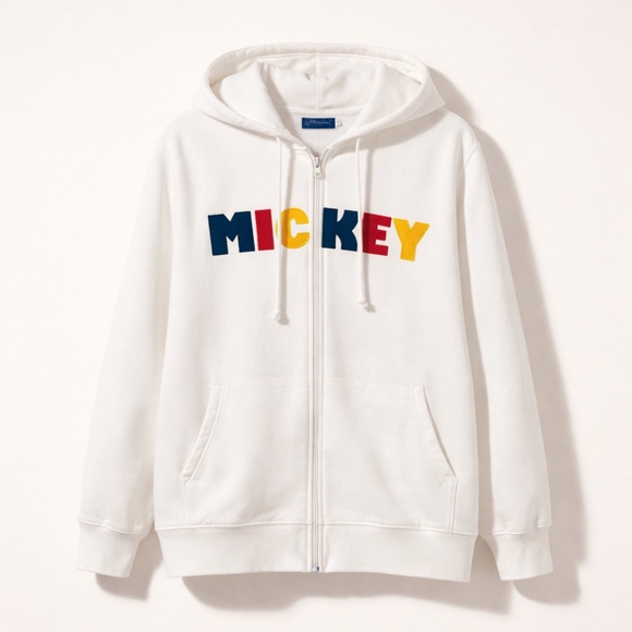 disneyland Sweaters - Disneyland Paris Mickey hoodie women 2X white embroidery cotton spell out Mickey